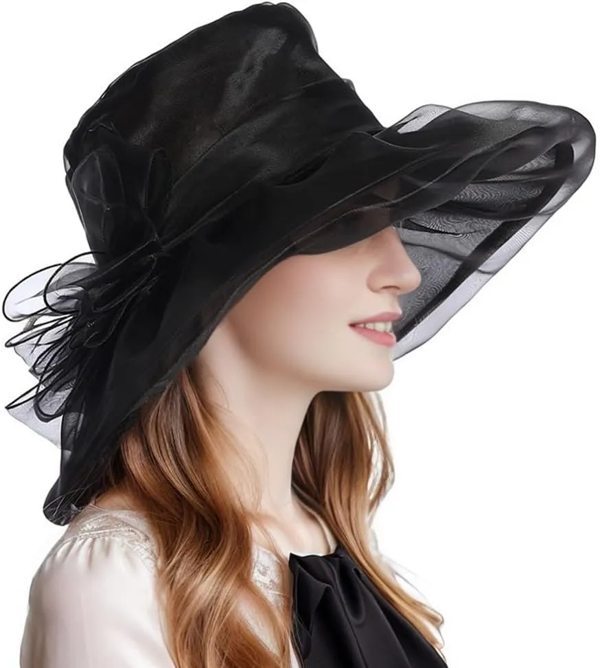 Derby Hats for Women 2025 Women's Elegant Organza Fascinator Sun Hat for Church, Tea Party, Weddings Hats