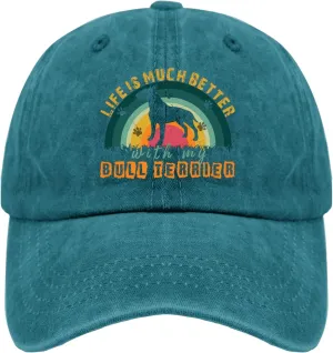 devor Cap Life is Much Better with My Bull Terrier Baseball Cap for Men Funny Denim Baseball Cap Adjustable