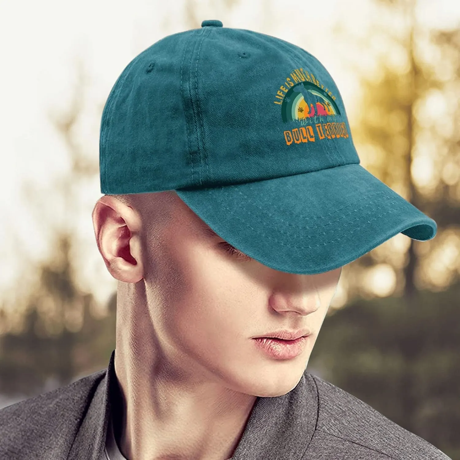 devor Cap Life is Much Better with My Bull Terrier Baseball Cap for Men Funny Denim Baseball Cap Adjustable