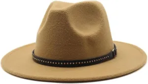 DHAEY Autumn and Winter Warm Woolen Top Hat, Large Brim Felt Hat, Vintage and Versatile Jazz Hat, Imitation Wool Hat Luopan Caps & Hats (Color : Camel, Size : 56-58cm)