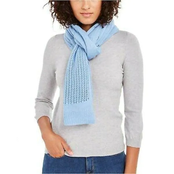 DKNY Womens Open-Knit Blocked Scarf Blue