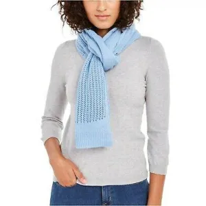DKNY Womens Open-Knit Blocked Scarf Blue