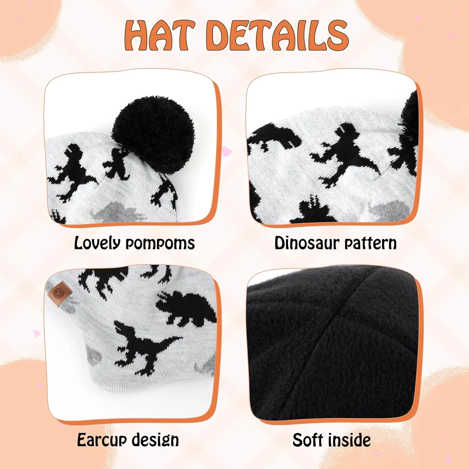 Duoyeree Kids Beanie Hat for Boys Girls Pom-pom Kint Hats Cozy Lining Winter Skull Cap