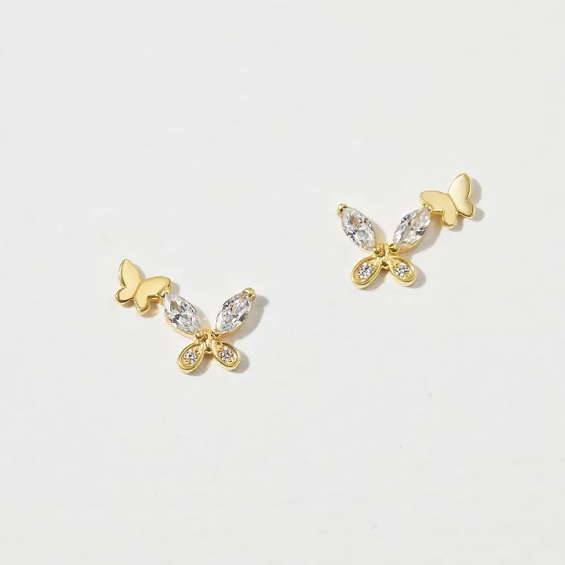 Elegant Butterfly Charm: Minimalist CZ Earrings
