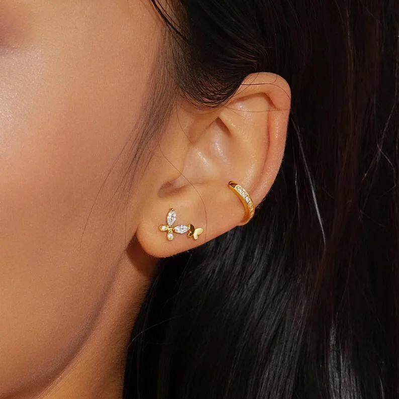 Elegant Butterfly Charm: Minimalist CZ Earrings