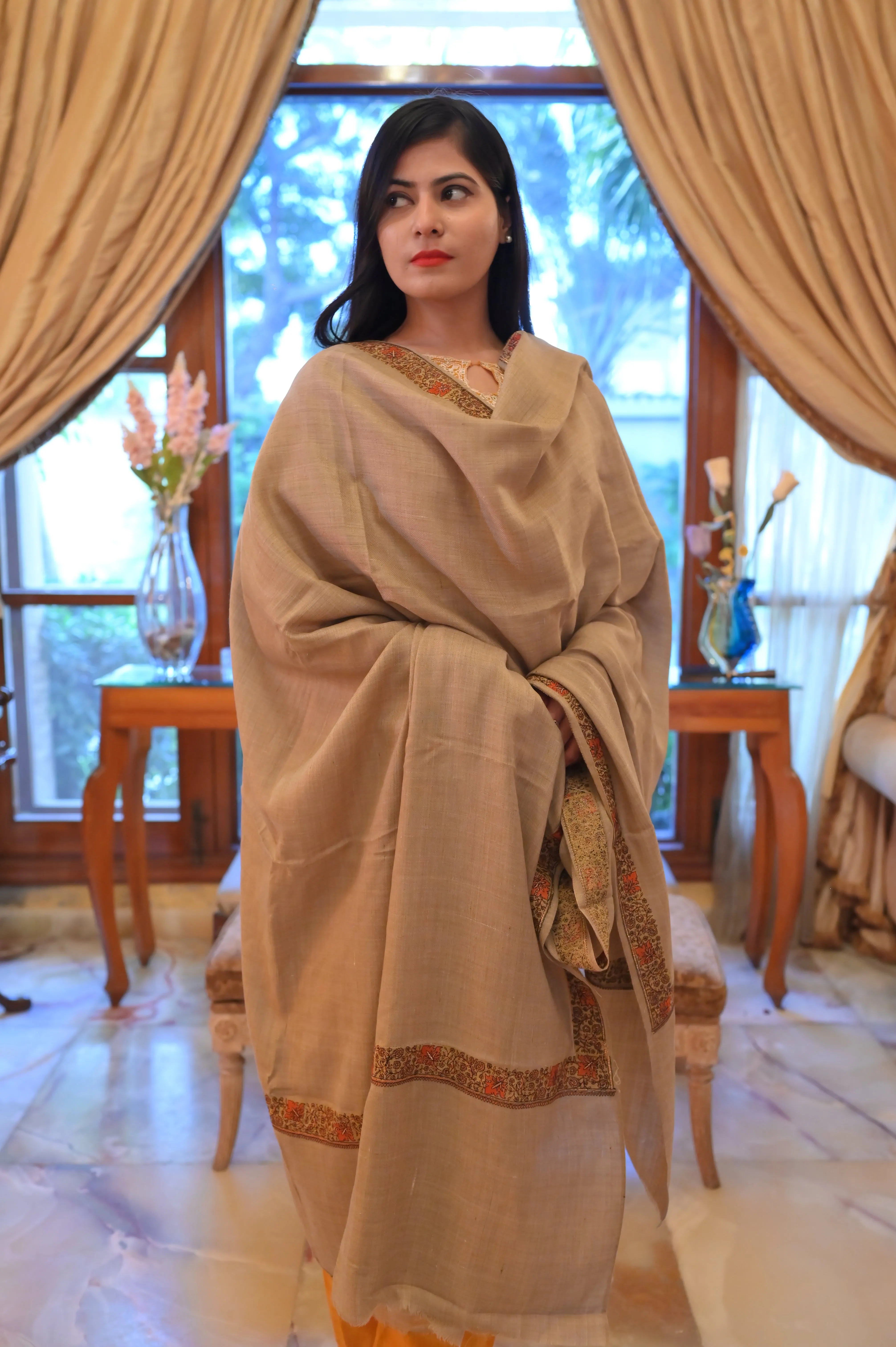 Elegant Shawl with Gota Zari Border Bronze