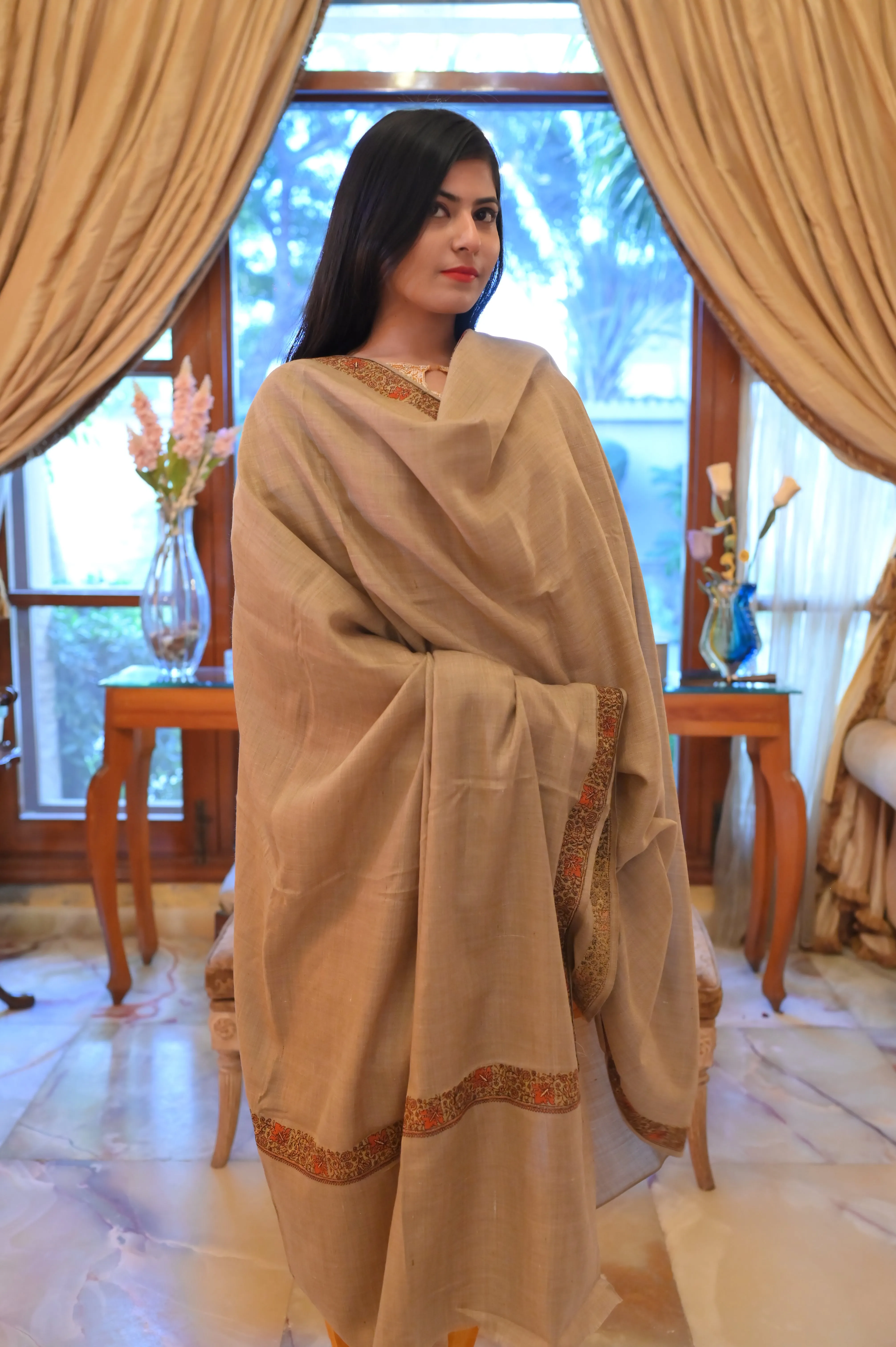 Elegant Shawl with Gota Zari Border Bronze