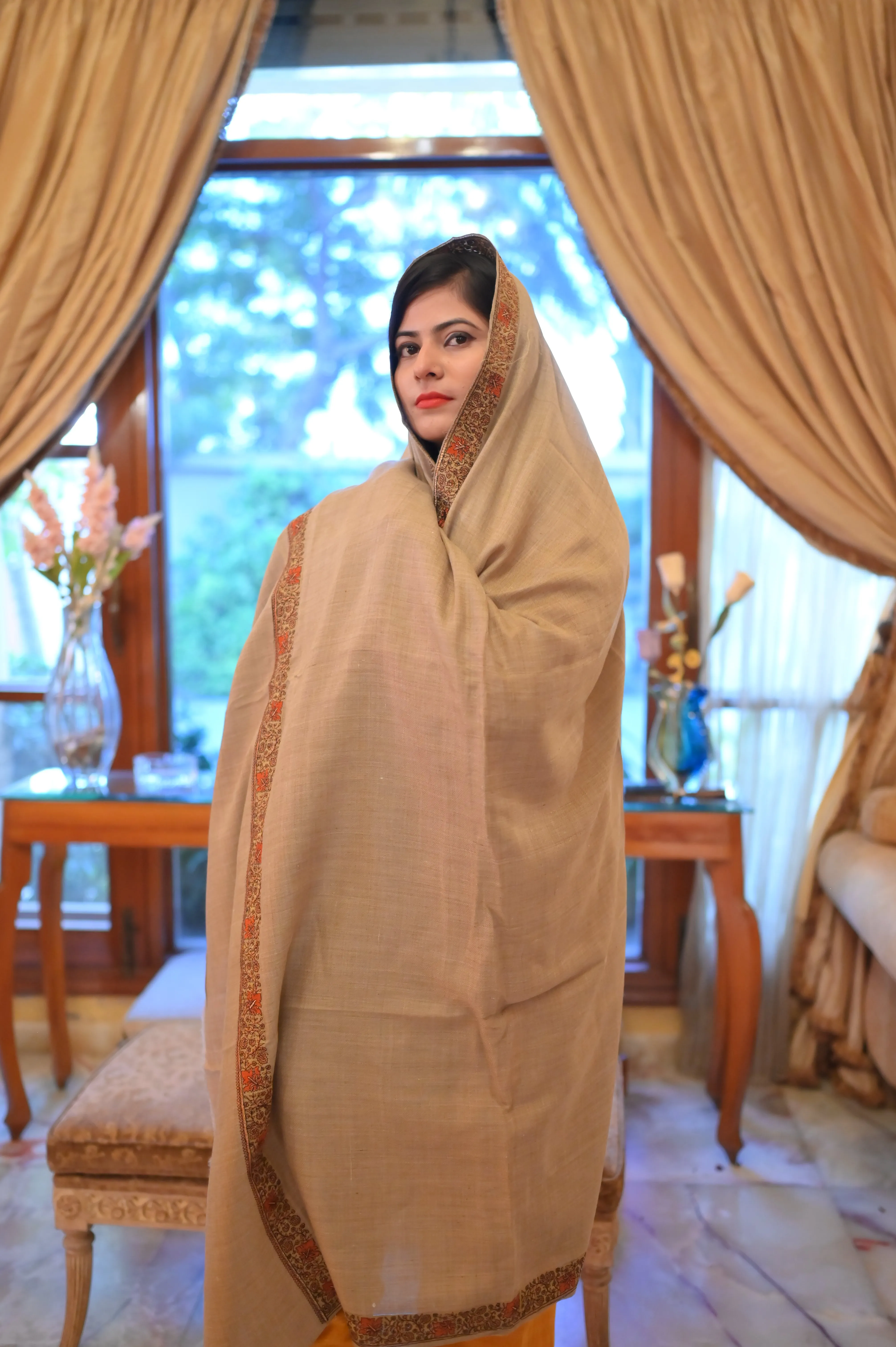 Elegant Shawl with Gota Zari Border Bronze