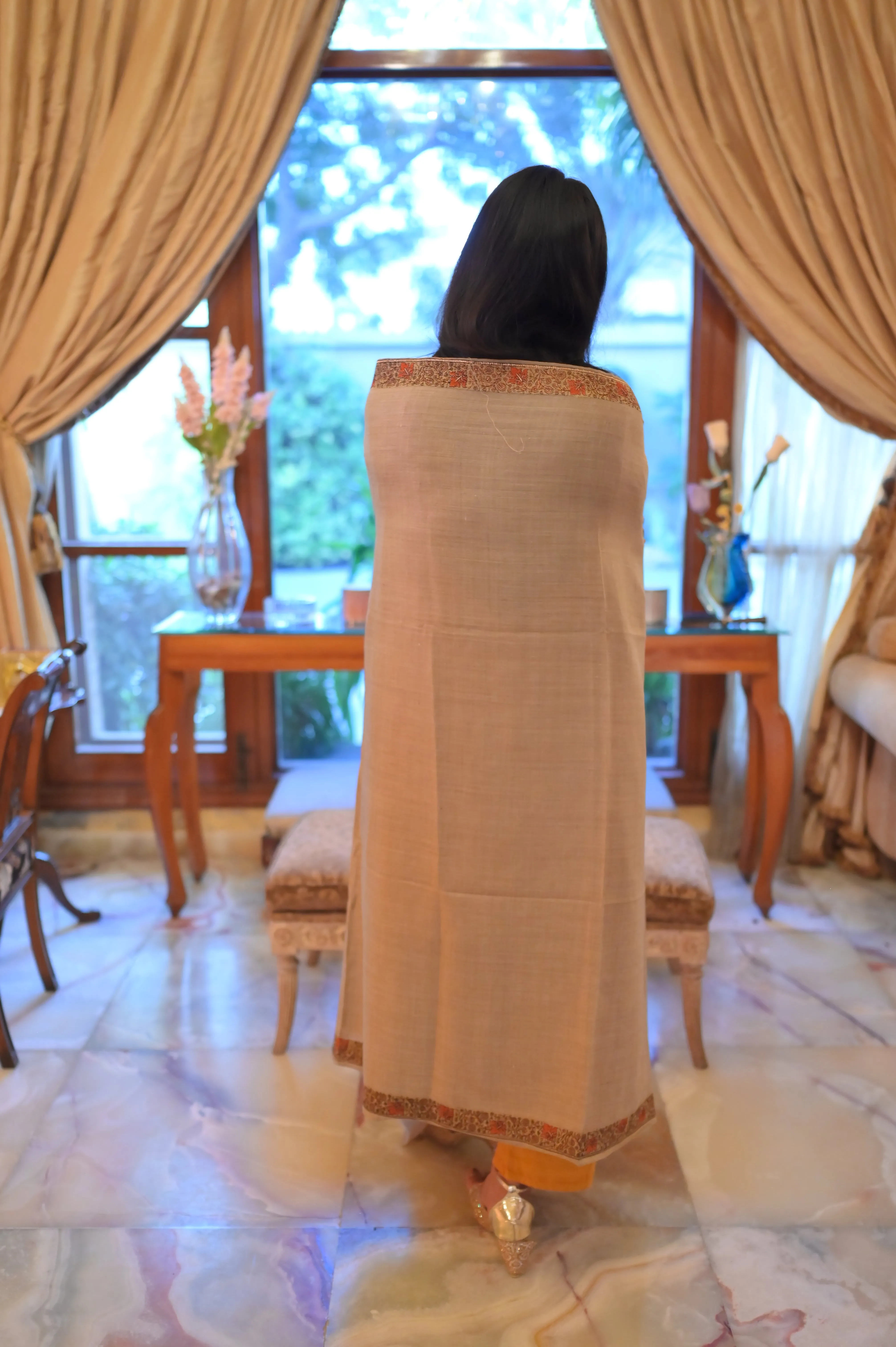 Elegant Shawl with Gota Zari Border Bronze