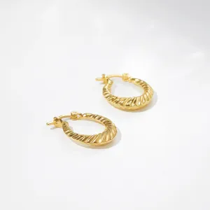 Elegant Twisted Croissant Hoop Earrings in Two-Tone Finish