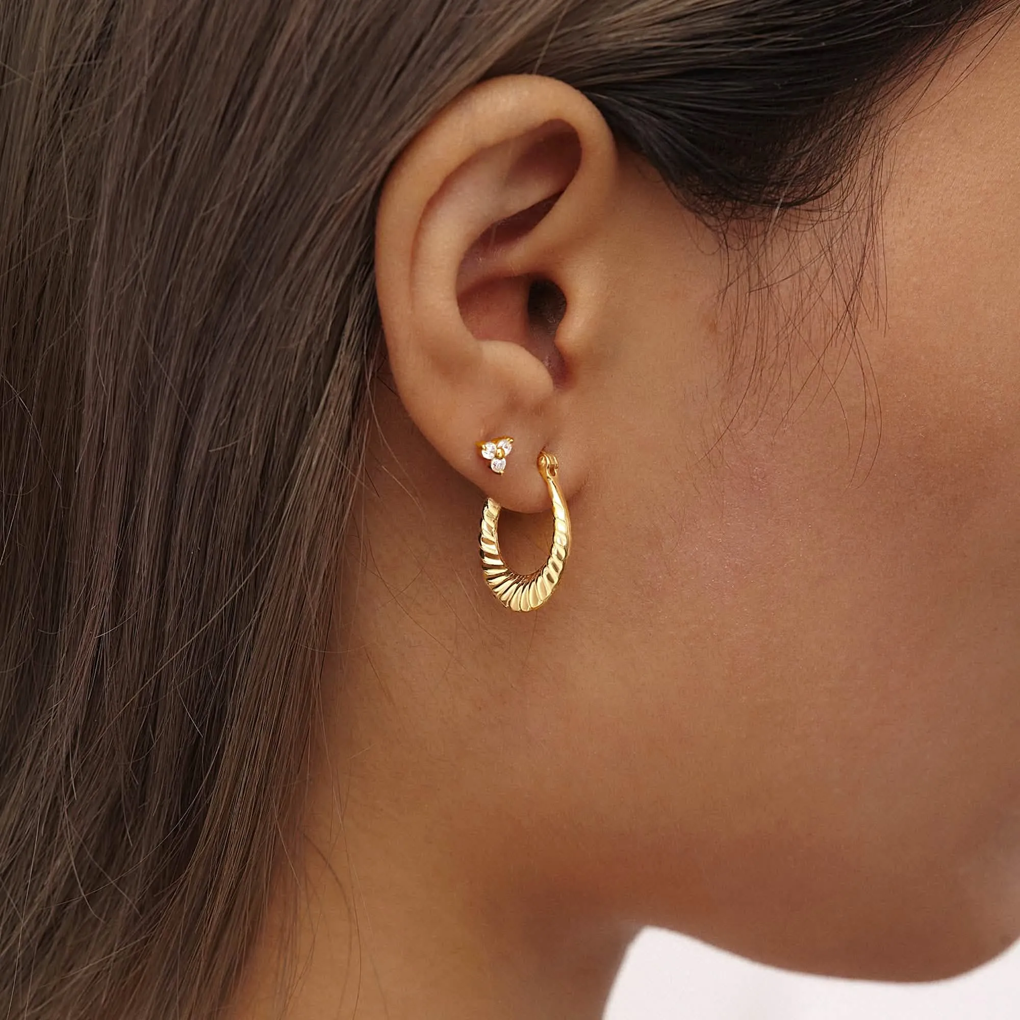 Elegant Twisted Croissant Hoop Earrings in Two-Tone Finish