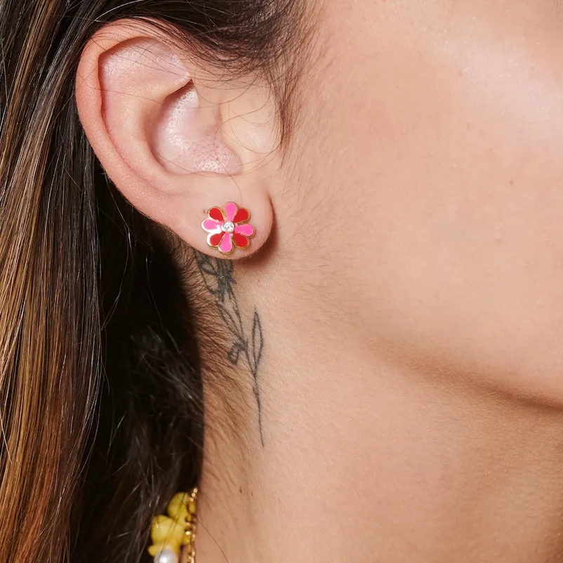 Enamel Daisy Stud Earrings