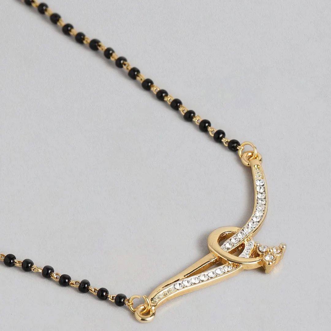 Estele Gold & Rhodium Plated Trendy Single Line Mangalsutra Necklace Set with White Austrian Crystals for Women