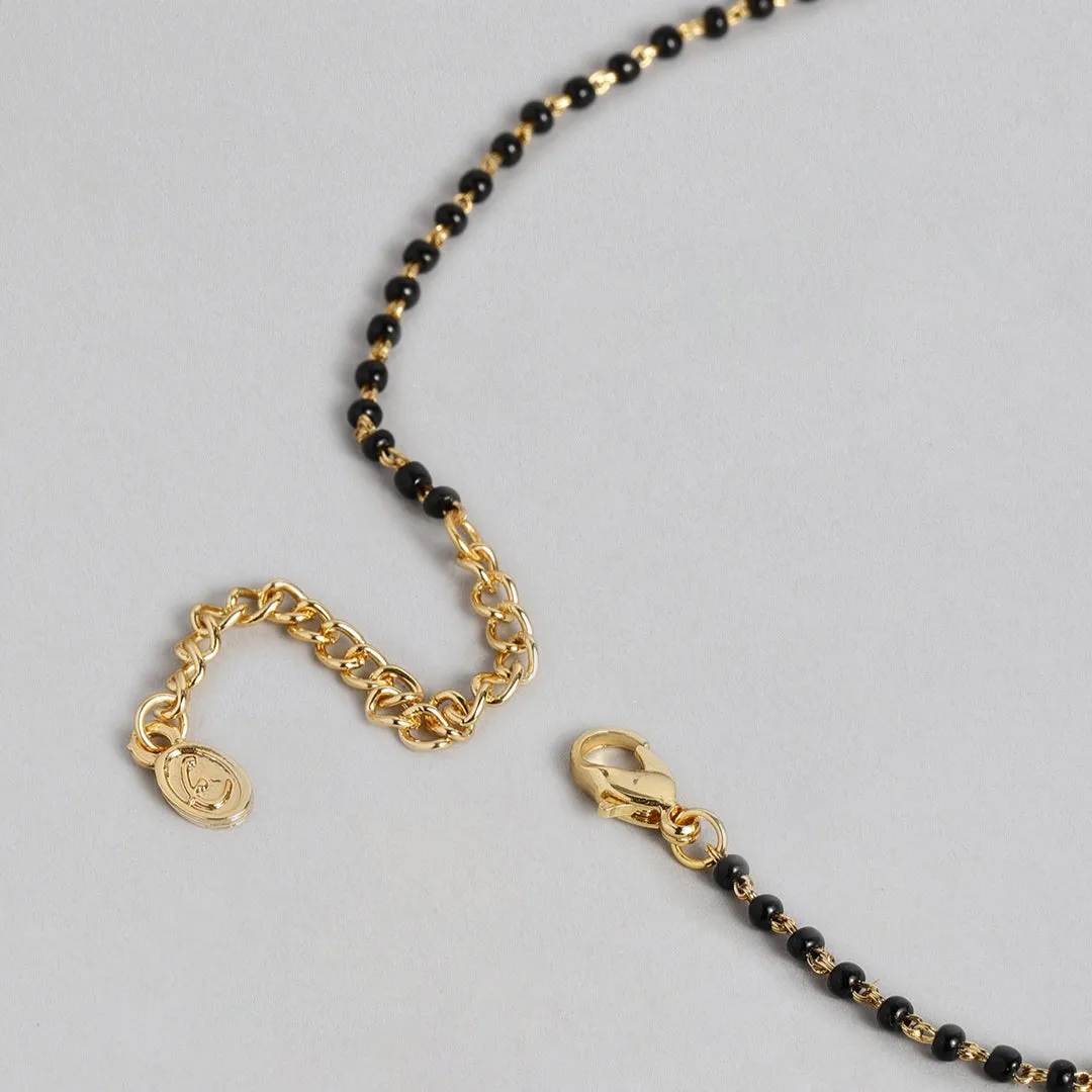 Estele Gold & Rhodium Plated Trendy Single Line Mangalsutra Necklace Set with White Austrian Crystals for Women