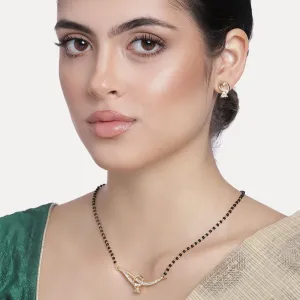 Estele Gold & Rhodium Plated Trendy Single Line Mangalsutra Necklace Set with White Austrian Crystals for Women