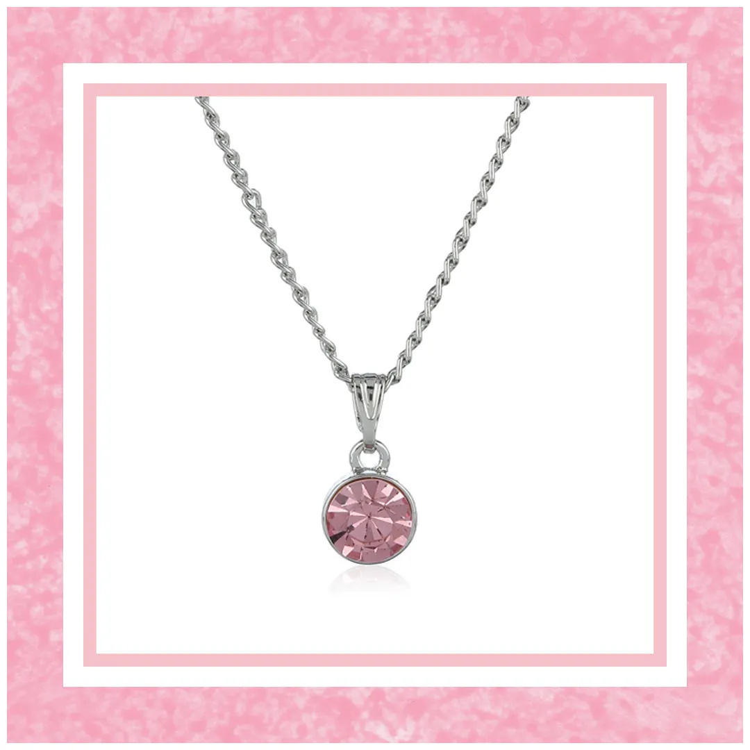 Estele Rhodium Plated Trendy Solitaire Pink Crystal Adorned Pendant Necklace with Chain for Girls & Women