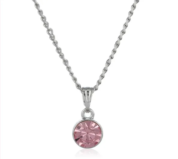Estele Rhodium Plated Trendy Solitaire Pink Crystal Adorned Pendant Necklace with Chain for Girls & Women