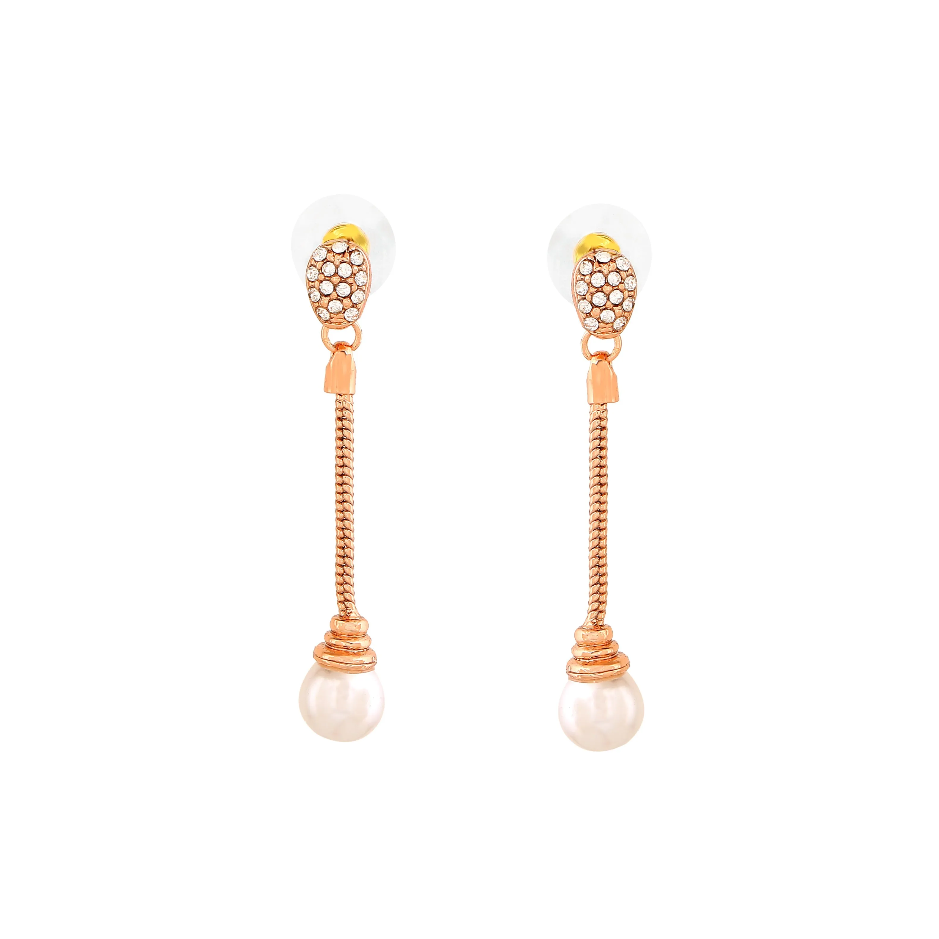 Estele Rosegold Plated Trendy Tassel Necklace Set with Crystals & Pearls for Women
