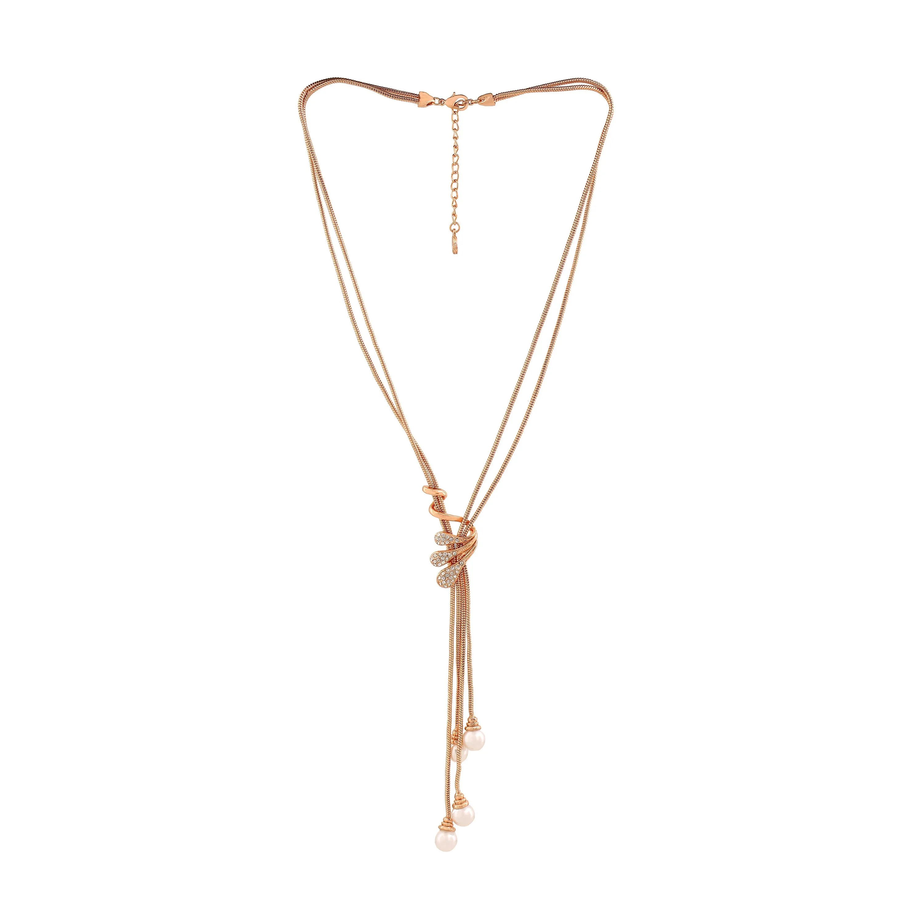 Estele Rosegold Plated Trendy Tassel Necklace Set with Crystals & Pearls for Women