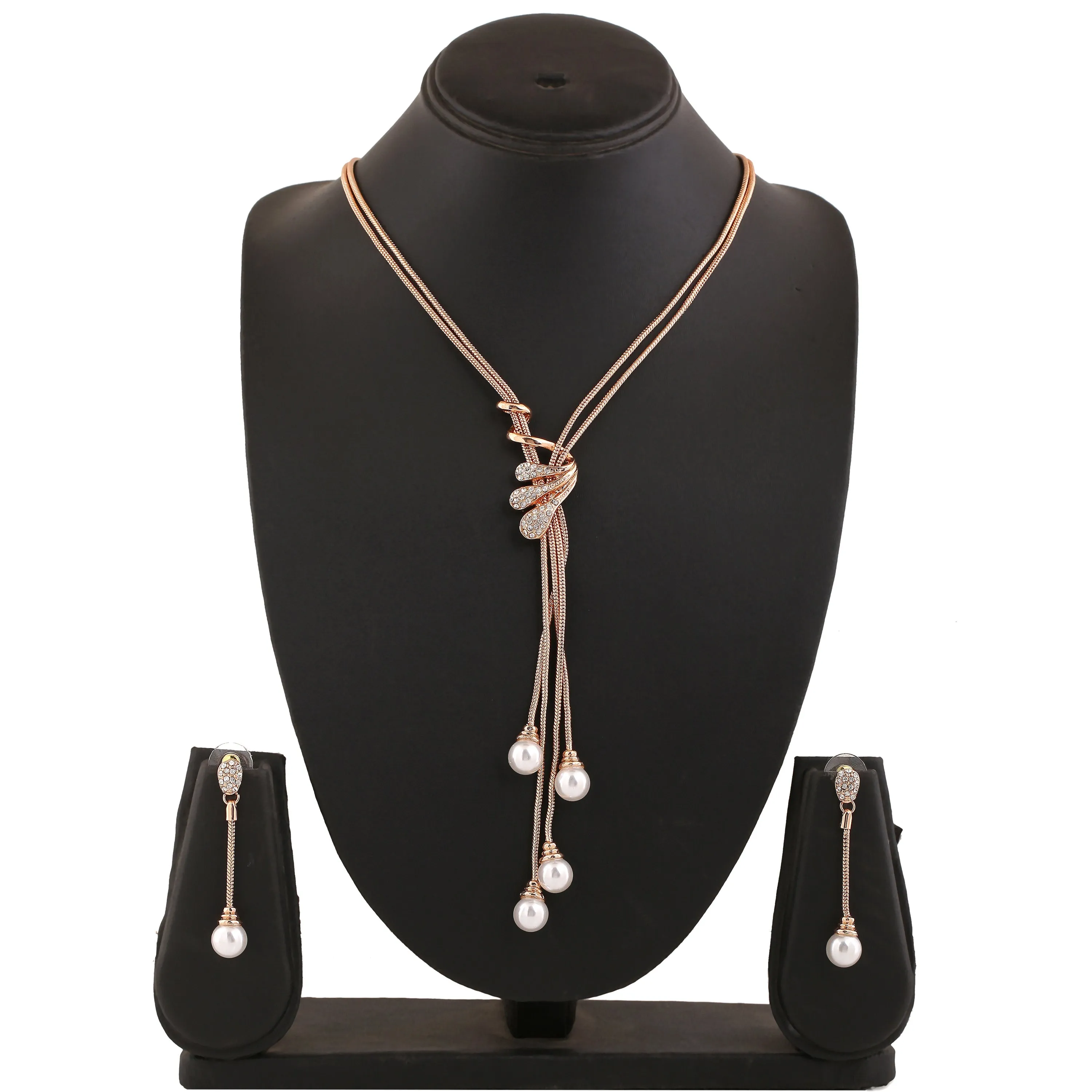 Estele Rosegold Plated Trendy Tassel Necklace Set with Crystals & Pearls for Women