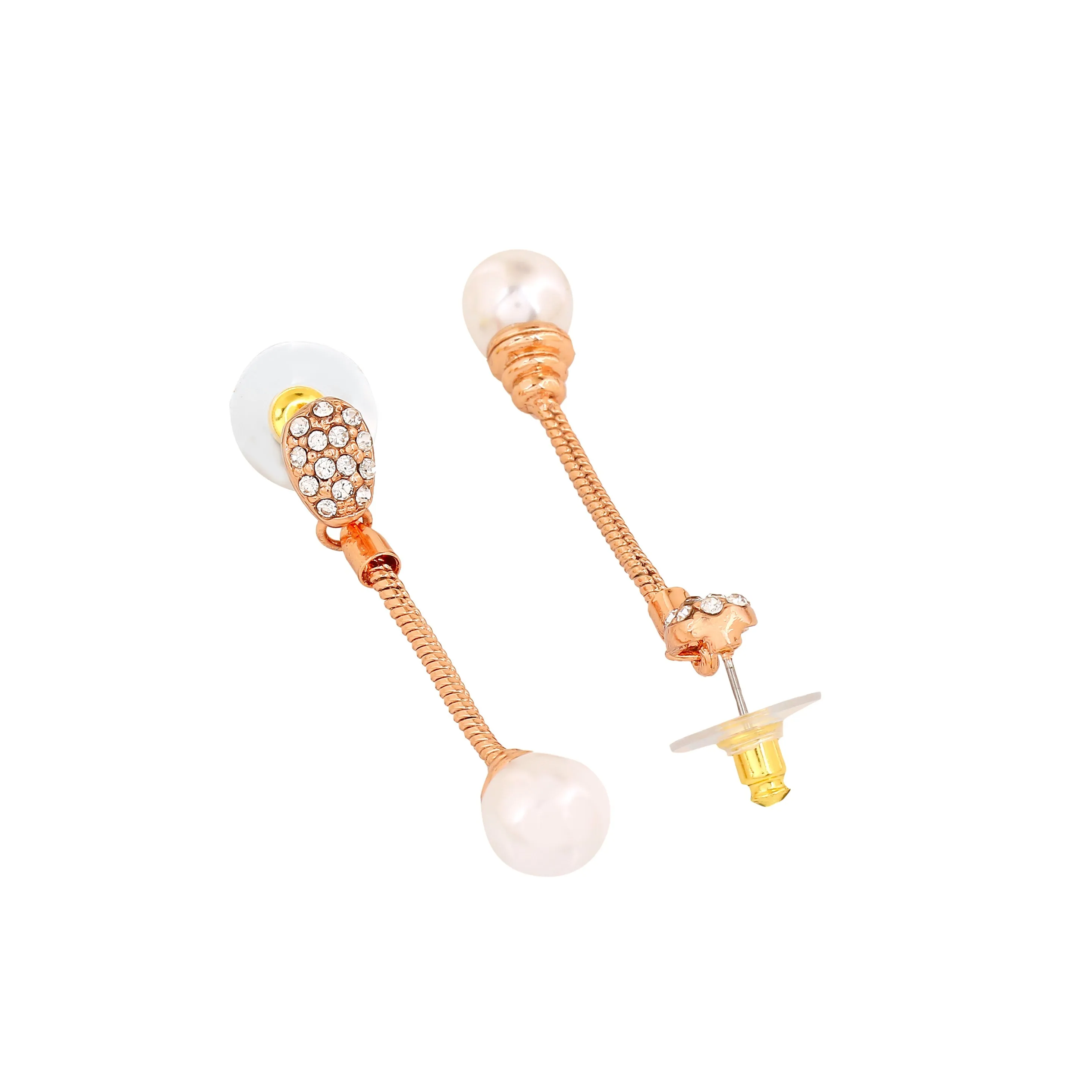 Estele Rosegold Plated Trendy Tassel Necklace Set with Crystals & Pearls for Women
