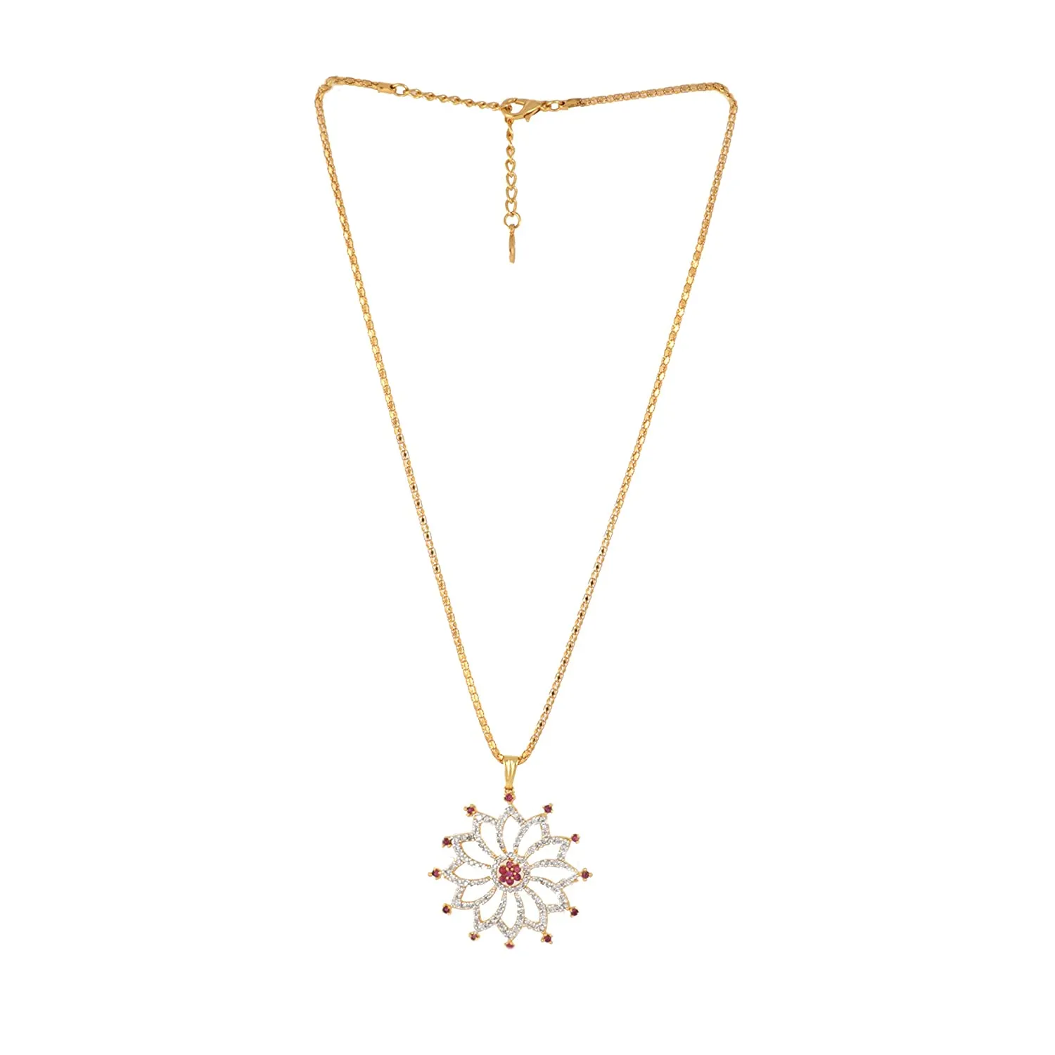 Estele Trendy and Fancy Pendant Set with Ruby Stones for Women