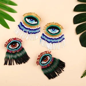 Evil Eye Beaded Tassel Earrings
