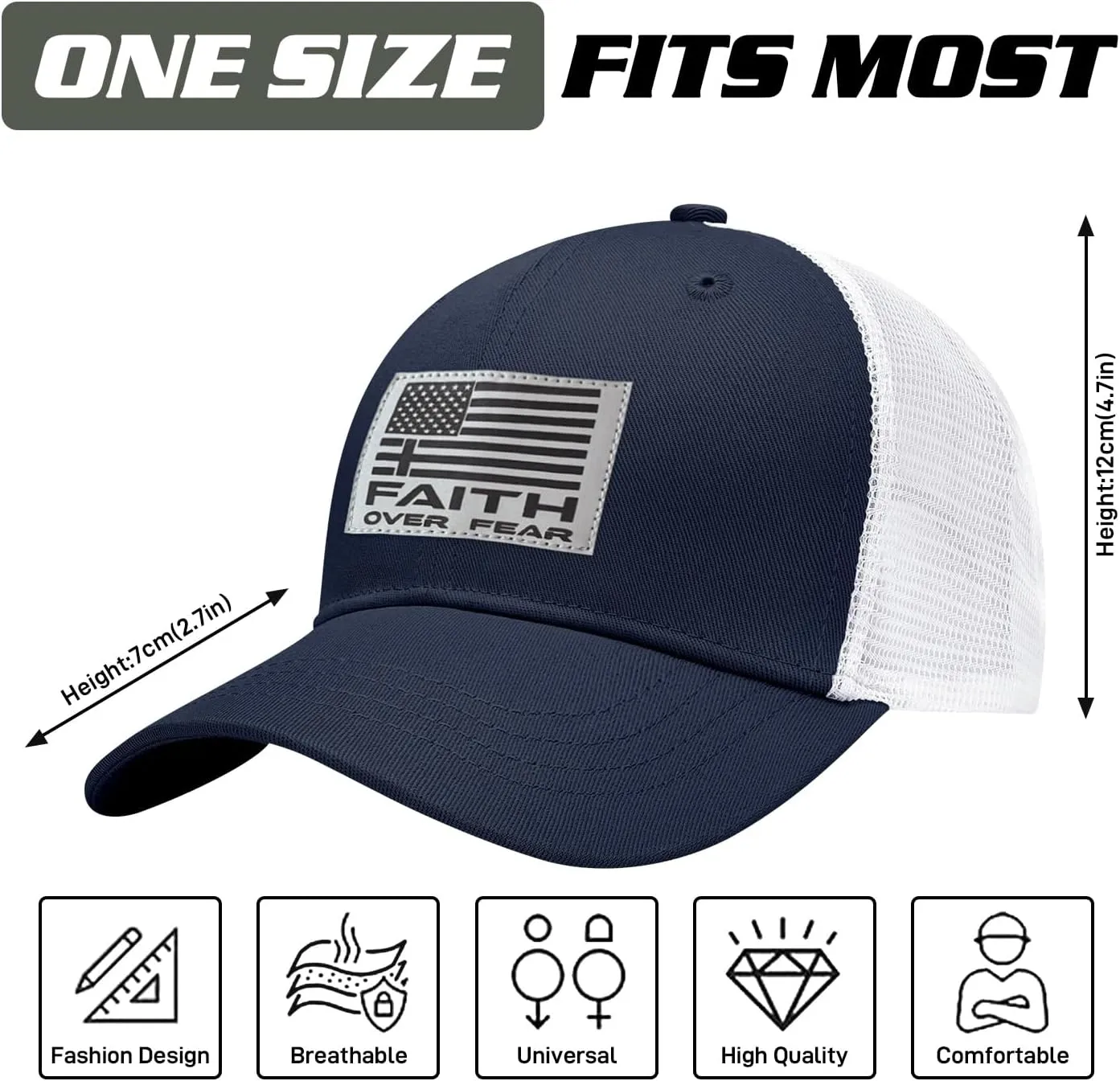 Faith Over Fear Hat with Leather Baseball Cap for Men Boy Gifts for Dad Cross Hats Christian Trucker Caps