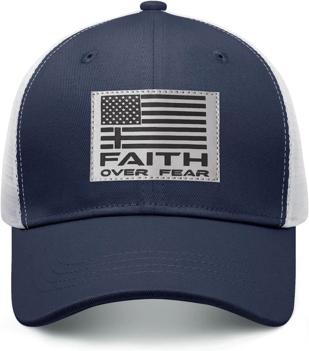Faith Over Fear Hat with Leather Baseball Cap for Men Boy Gifts for Dad Cross Hats Christian Trucker Caps
