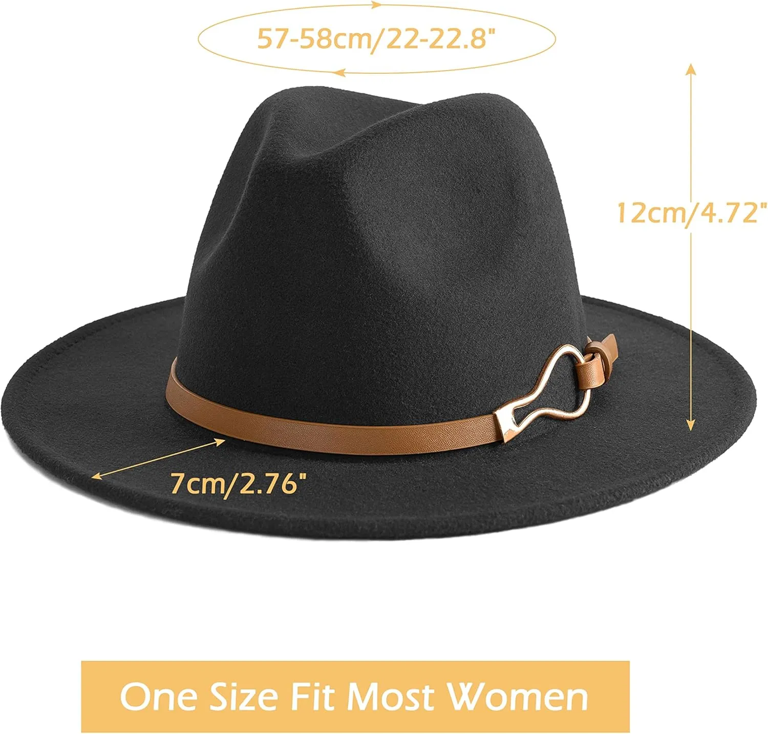 Fashion Women Wide Brim Fedora Floppy Panama Hat with Belt Buckle