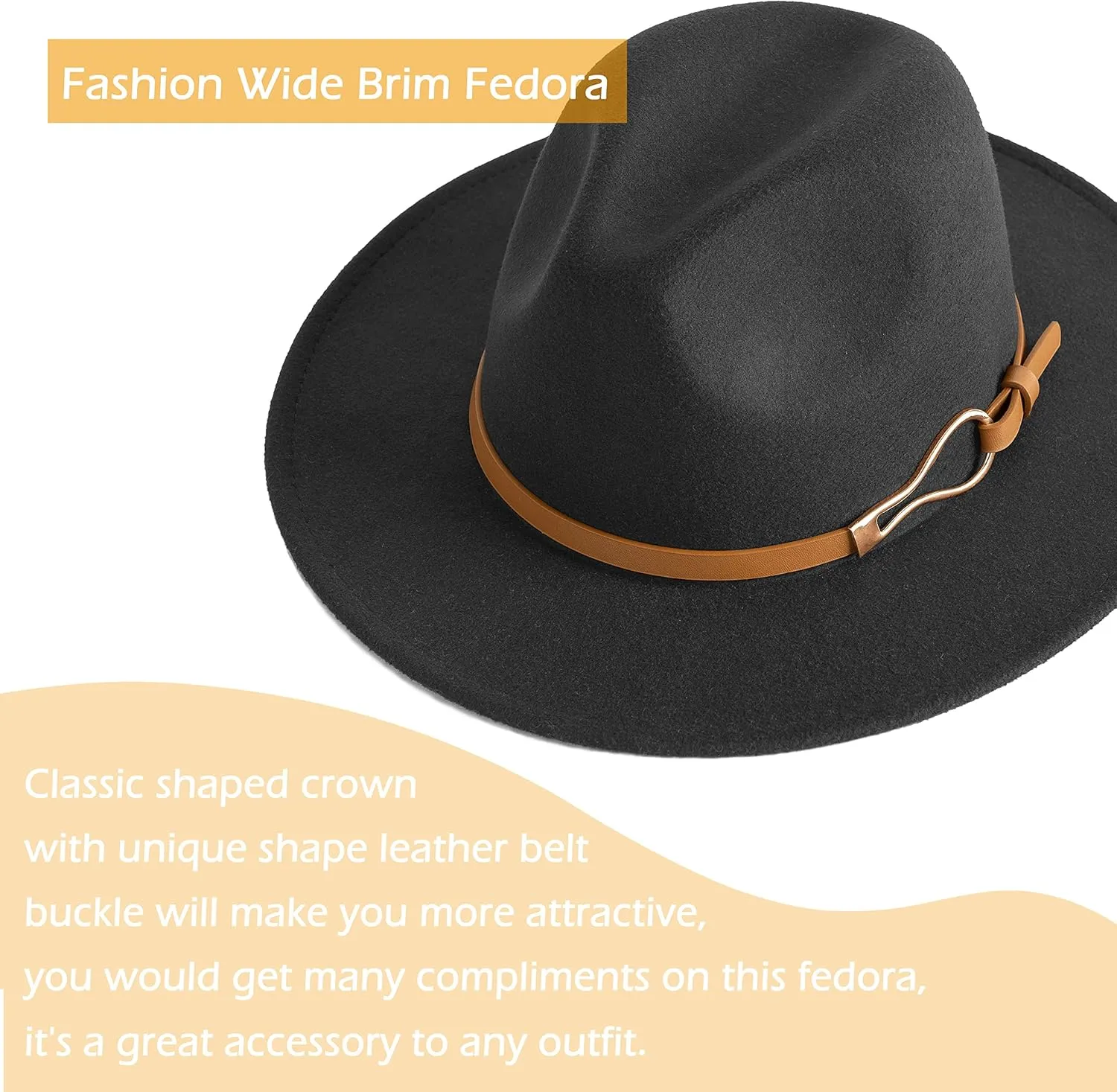 Fashion Women Wide Brim Fedora Floppy Panama Hat with Belt Buckle