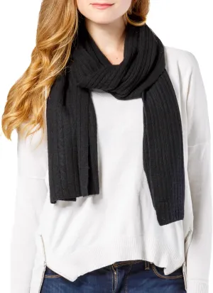 Fishers Finery Women's Cozy Cashmere Cable Knitted Winter Scarf | Black Label Box