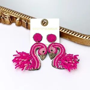 Flamingo Seed Bead Earrings in Fuchsia