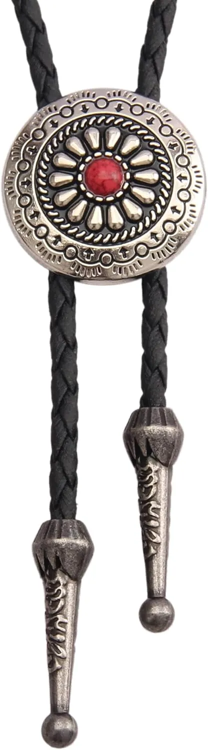 GelConnie Bolo Tie for Men Women Rodeo Cowboy Leather Necktie Turquoise Native American Western Necklace Cowgirl Costume