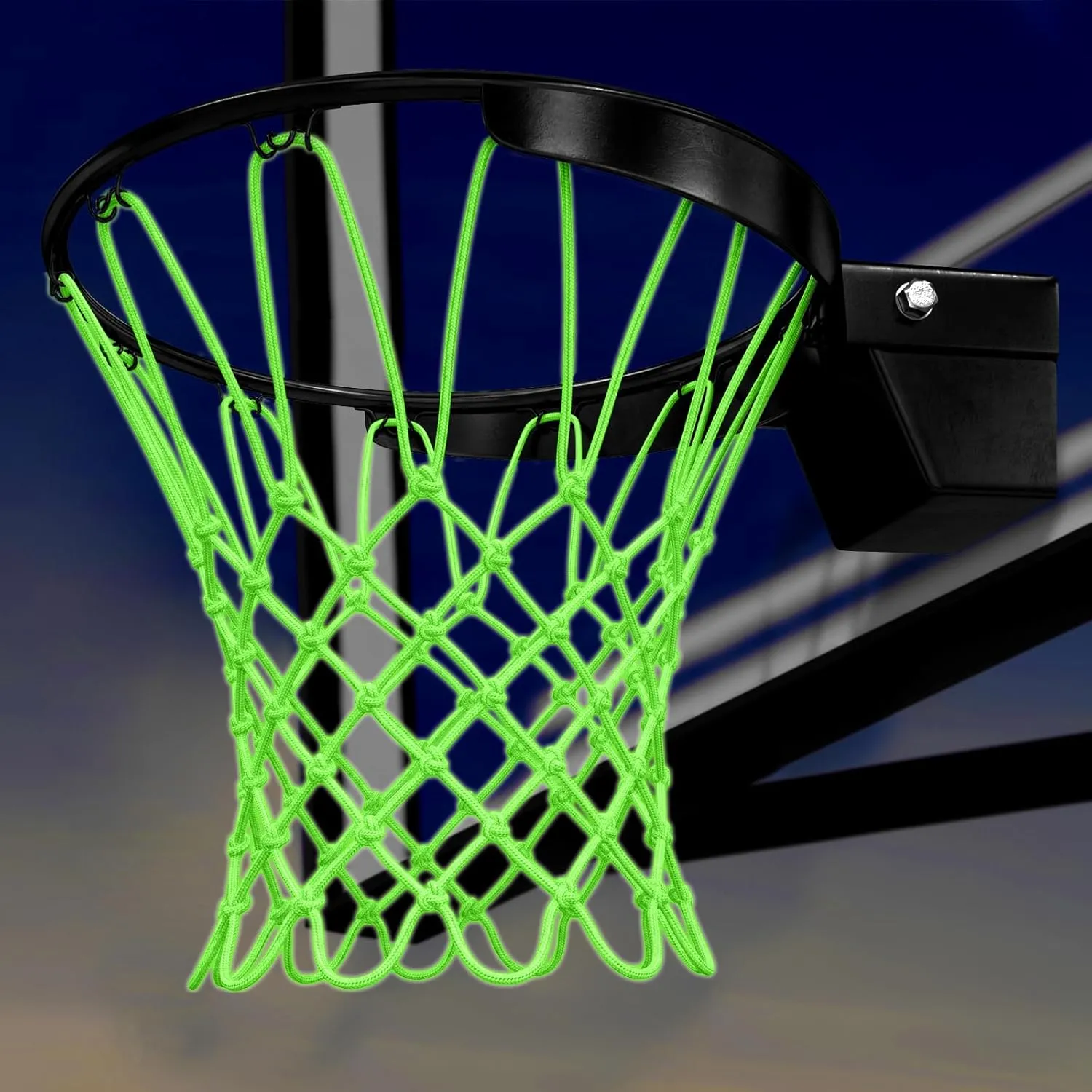 Glow Basketball Net, 1Pcs Outdoor Upgrade Nightlight Luminous Basketball Net Replacement All Weather Anti Whip Portable Nylon Glow in The Dark Basketball Accessories