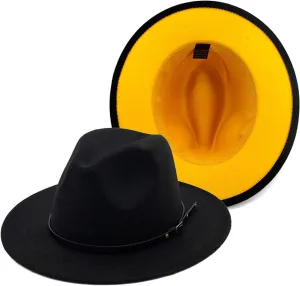 Gossifan Wide Brim Fedora Felt Panama Hat with Belt Buckle