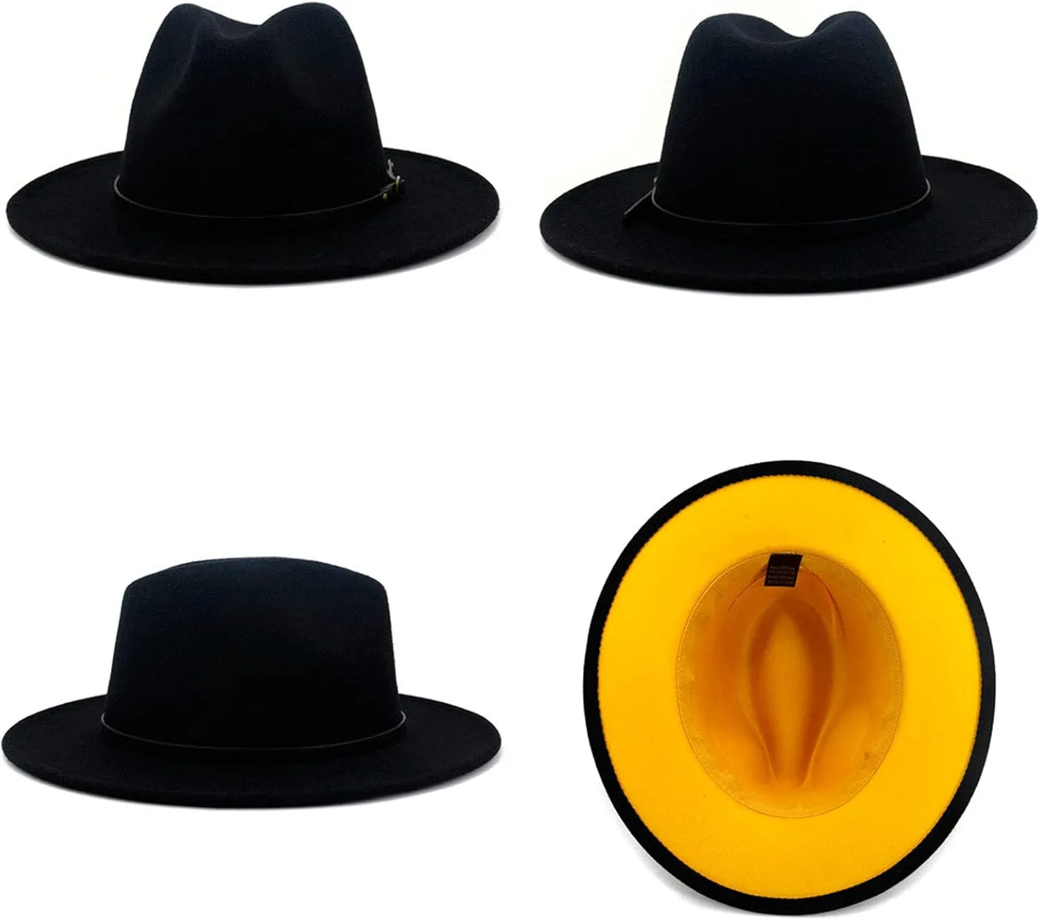 Gossifan Wide Brim Fedora Felt Panama Hat with Belt Buckle