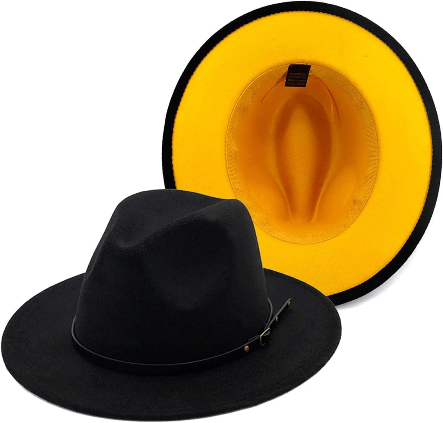 Gossifan Wide Brim Fedora Felt Panama Hat with Belt Buckle