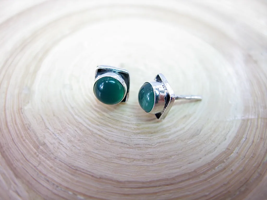 Green Chalcedony 6mm Square Minimalist Stud Earrings in 925 Sterling Silver