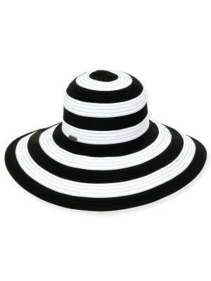 Hat - Black/White-Sewn Ribbon -Women's-Hh1384a