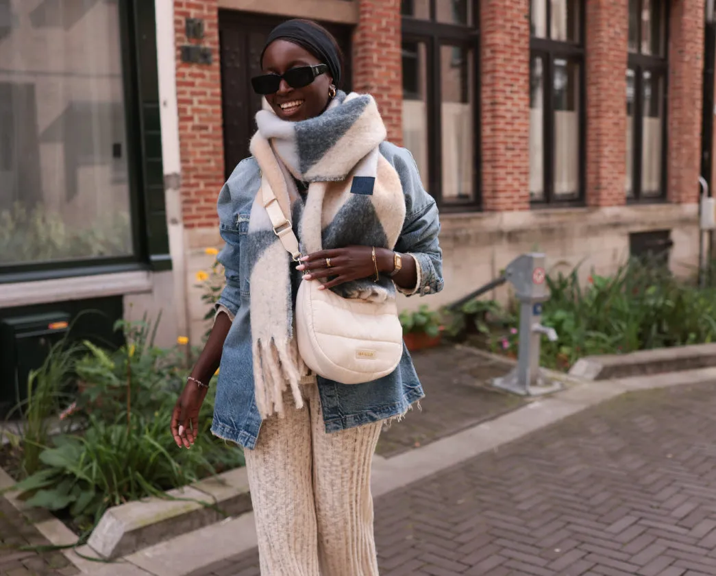 Hey Beanie & Cozy Scarf - Crema / Blue