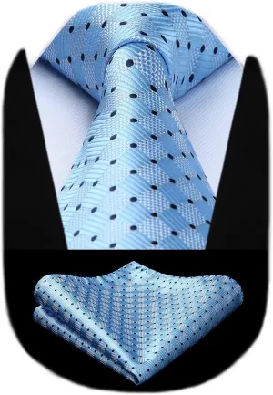 HISDERN Mens Ties Plaid Tie and Pocket Square Set Classic Woven Formal Checkered Neckties & Handkerchief Wedding Party