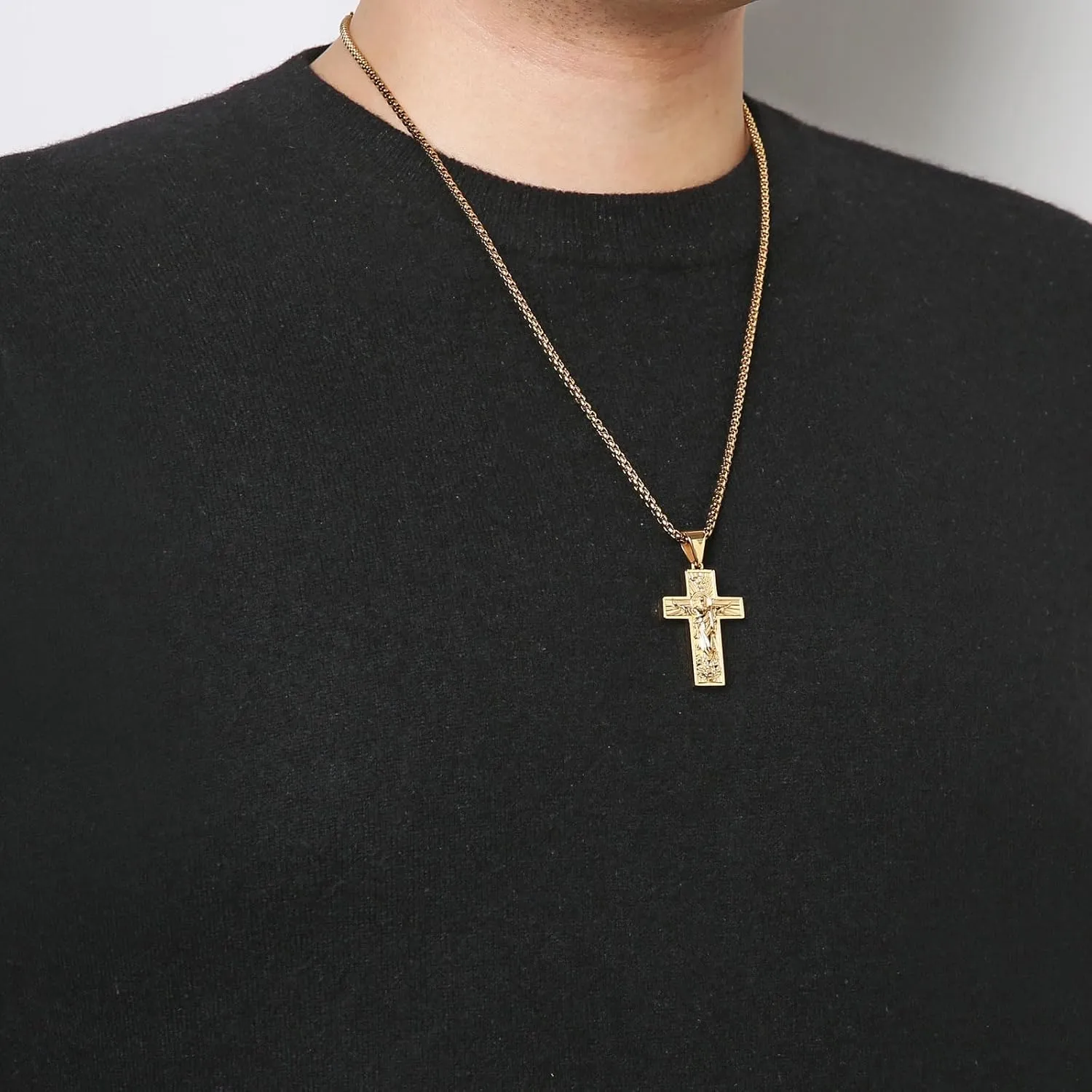 HZMAN Jesus Cross Necklace for Men Women Stainless Steel Retro Cross Pendant Christian Faith Jewelry Gift