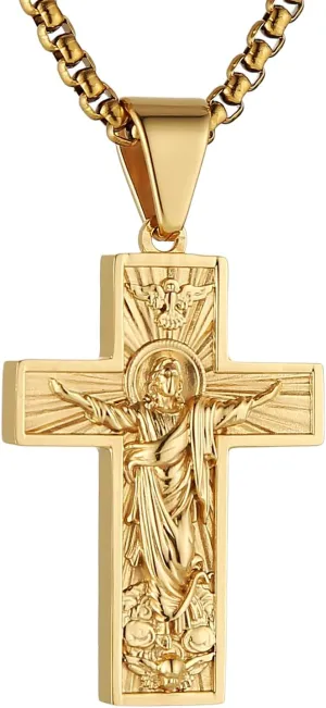 HZMAN Jesus Cross Necklace for Men Women Stainless Steel Retro Cross Pendant Christian Faith Jewelry Gift