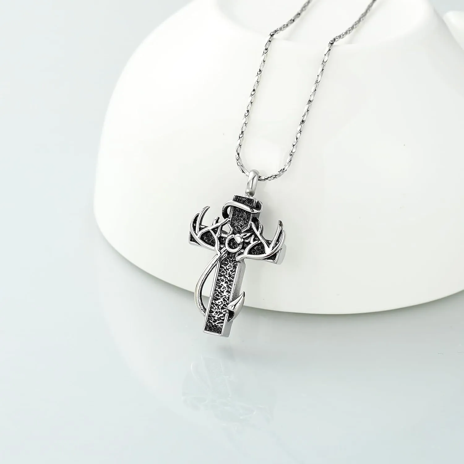 Imrsanl Cross Urn Necklace for Ashes for Women Men Fish Hook Cremation Jewelry Deer Antler Memorial Pendant Human Ashes Holder Keepsake Gifts