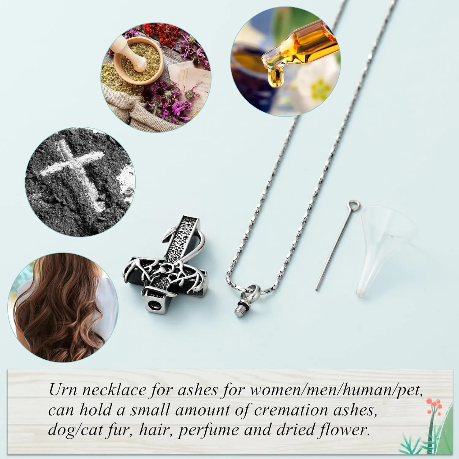 Imrsanl Cross Urn Necklace for Ashes for Women Men Fish Hook Cremation Jewelry Deer Antler Memorial Pendant Human Ashes Holder Keepsake Gifts