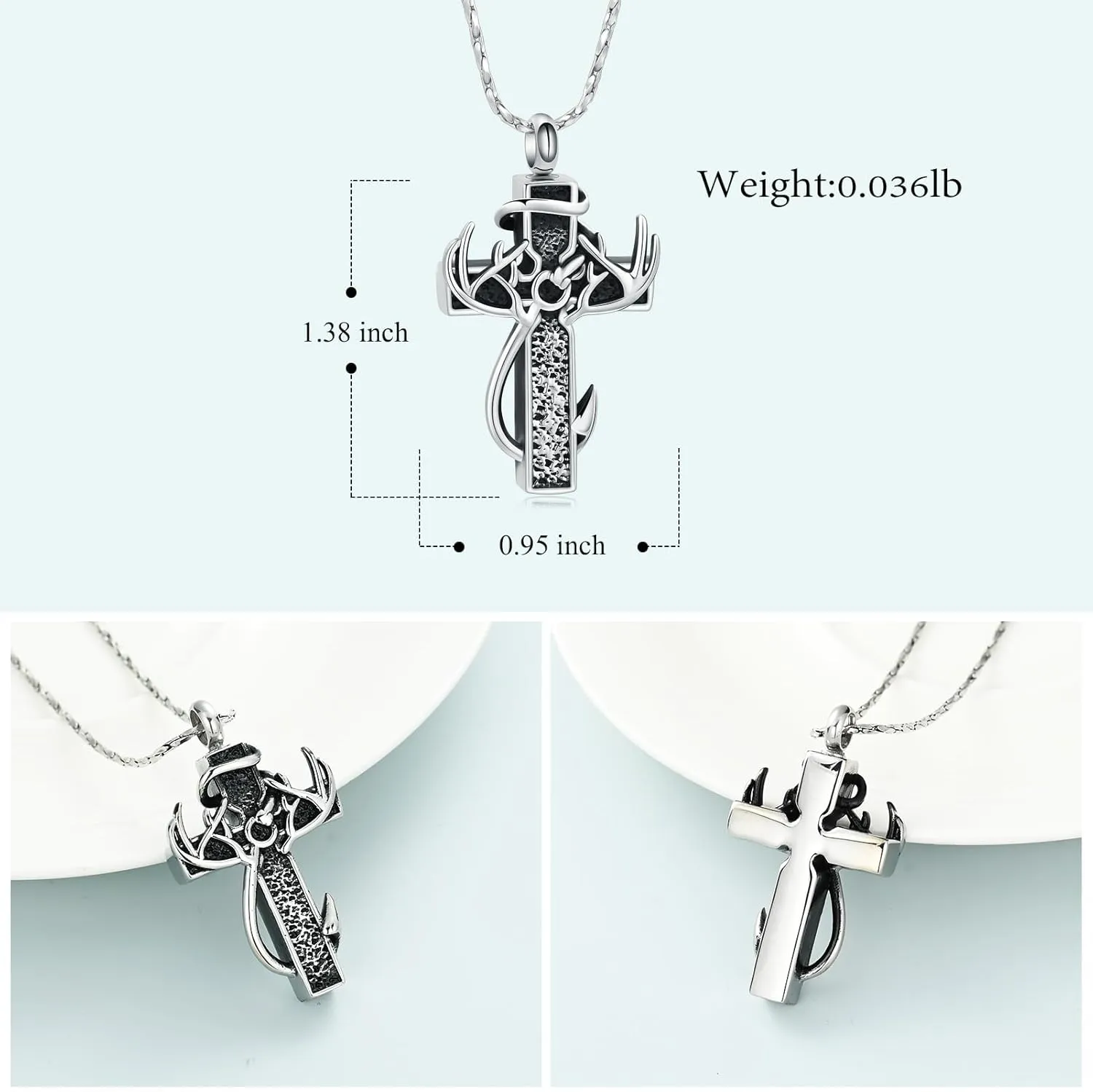 Imrsanl Cross Urn Necklace for Ashes for Women Men Fish Hook Cremation Jewelry Deer Antler Memorial Pendant Human Ashes Holder Keepsake Gifts