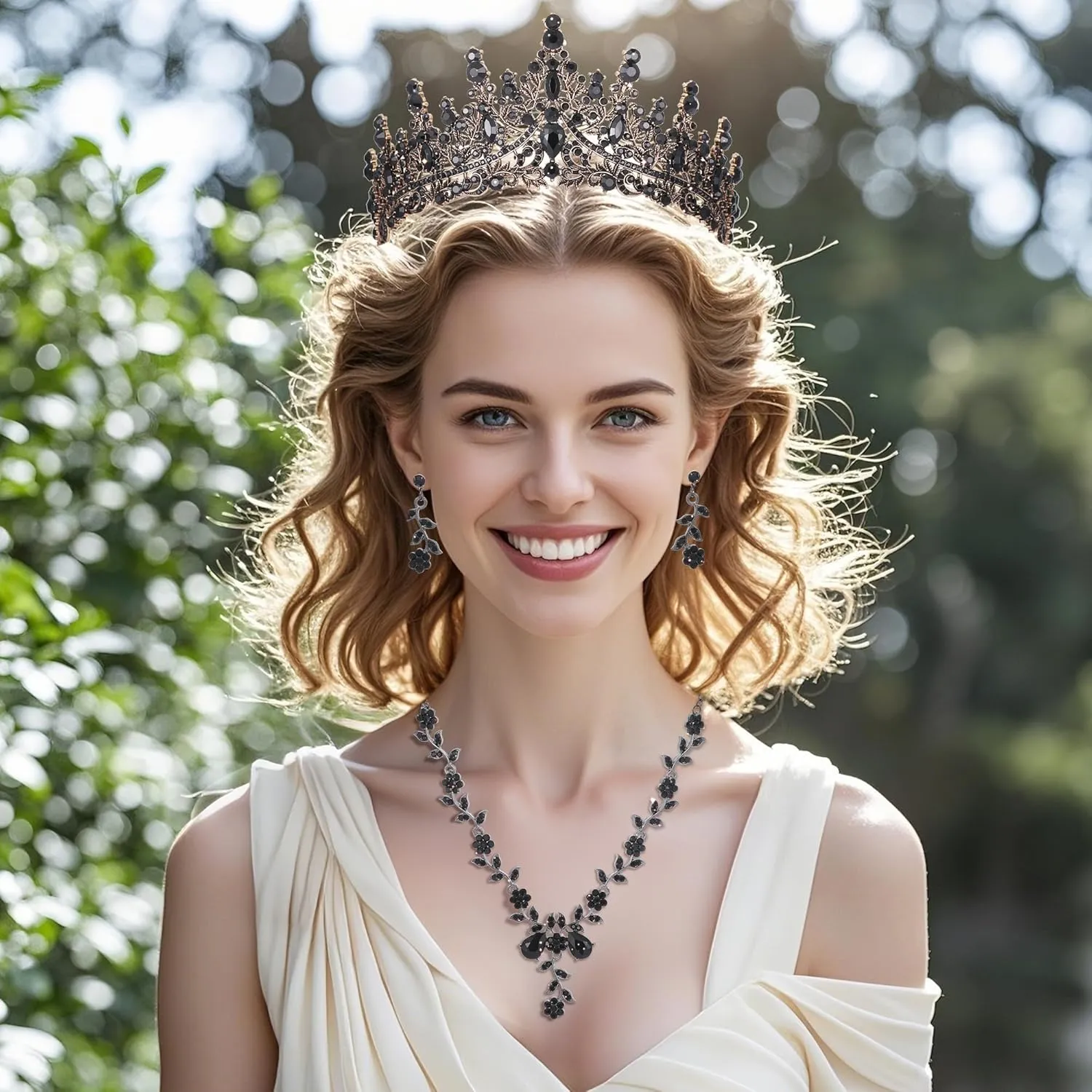 Kamirola Tiaras and Crowns for Women,Tiaras Earrings Necklace, Crystal Bridal Jewelry Set (TR48)