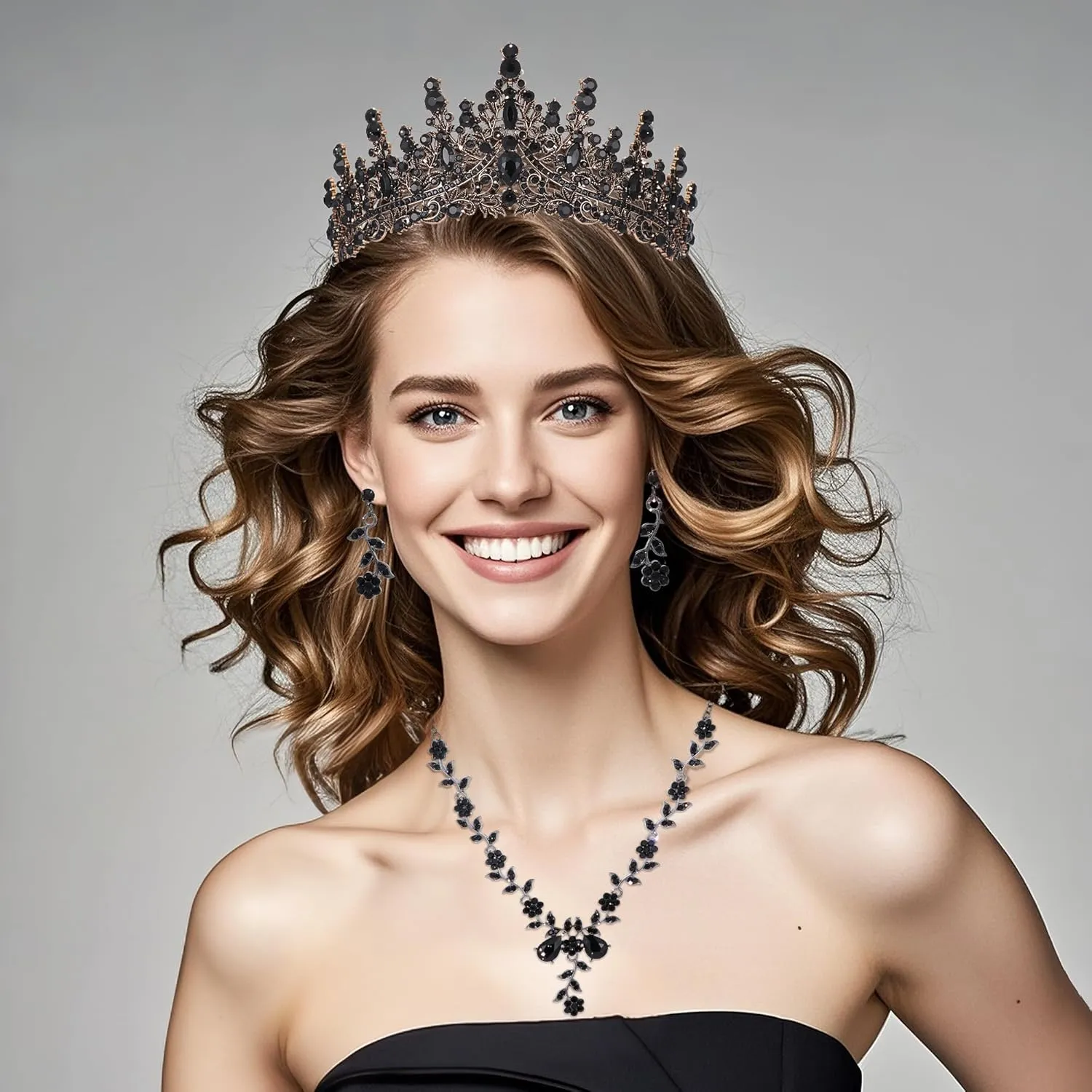 Kamirola Tiaras and Crowns for Women,Tiaras Earrings Necklace, Crystal Bridal Jewelry Set (TR48)