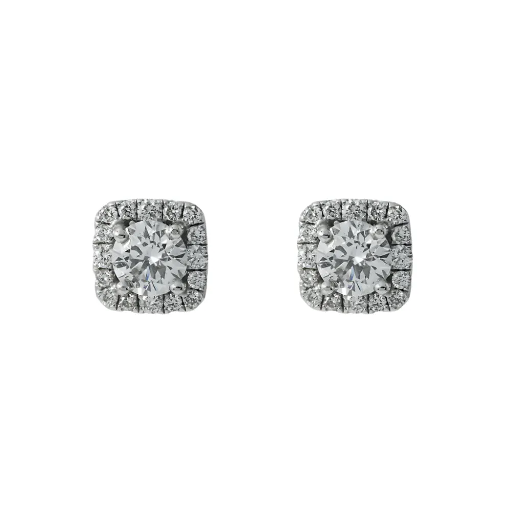 Lillias 1 Carats Lab Grown Square Shape Round Cut Cluster Diamond Stud Earrings in 18K White Gold